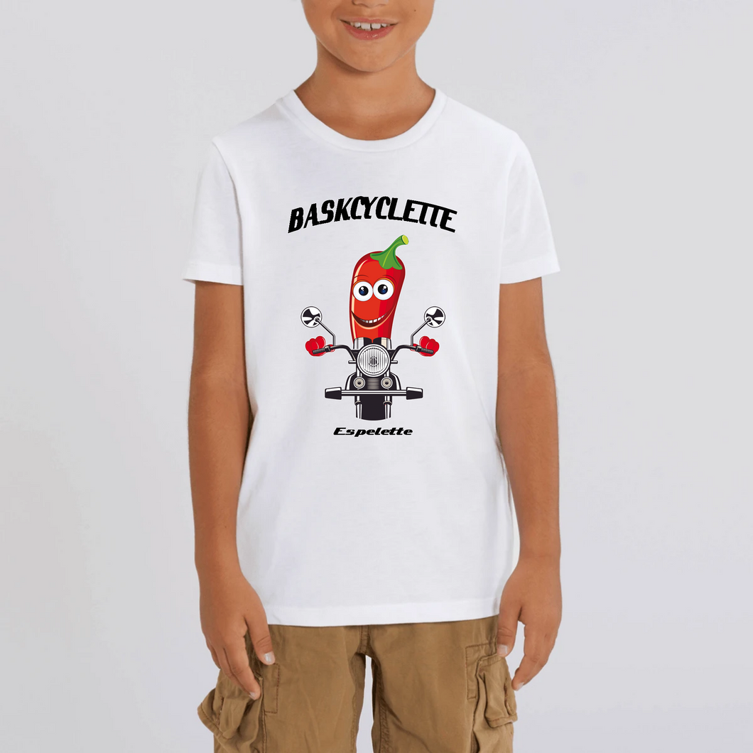 T-shirt Enfant à manches courtes 100% Coton bio  logo baskcyclette PIMENT D' Espelette