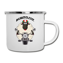 Charger l&#39;image dans la galerie, Mug emaillé style camper / Camper Mug    LOGO BASKYSHEEP BIKER &amp; BIKEUSE - white
