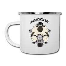 Charger l&#39;image dans la galerie, Mug emaillé style camper / Camper Mug    LOGO BASKYSHEEP BIKER &amp; BIKEUSE - white
