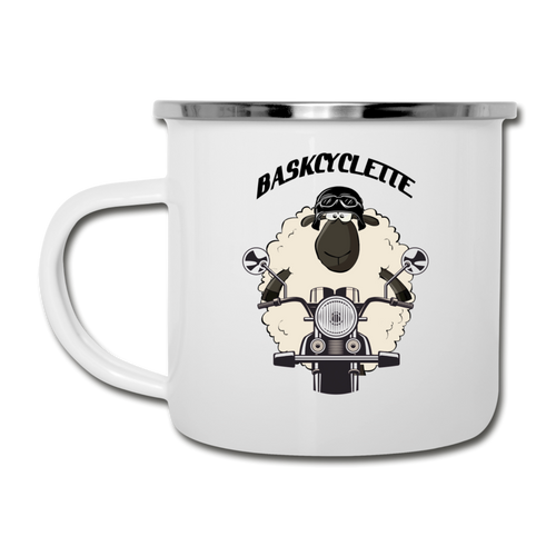 Mug emaillé style camper / Camper Mug    LOGO BASKYSHEEP BIKER & BIKEUSE - white